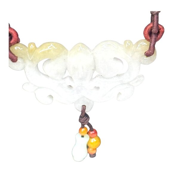 Artisan Jade Lotus Pendant Necklace Handcrafted Braided Knotted Silk Cord 22" - Picture 3 of 6